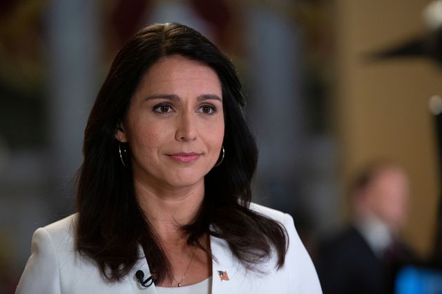 United States Representative Tulsi Gabbard (Democrat of Hawaii) speaks during a television interview at the United States Capitol January 9, 2020..